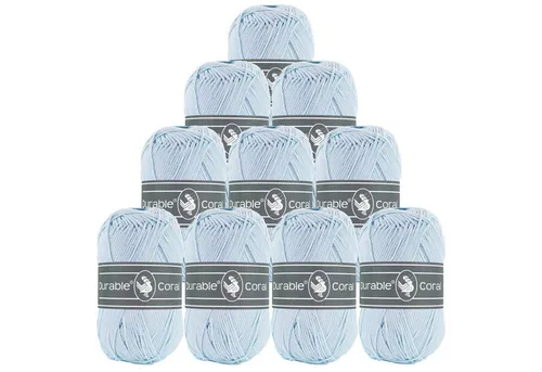 Durable® Yarn 10 x 50g Strick- u. Häkelgarn Durable Coral Baumwolle Sommergarn Häkelwolle, 1250 m (Sparpaket (10 Knäuel je 50g), 282 babyblau