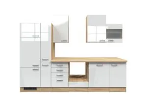 Flex-Well Küchenzeile Valero 310 cm - Stilvolle Küchenzeile ohne E-Geräte, ideal für moderne Küchen. Mit 3 Drehtüren und praktischem Geräteumbauschrank bietet sie viel Stauraum und wird zum Hingucker in jedem Zuhause.