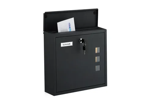 relaxdays Wandbriefkasten mit Sichtfenster, schwarz - Moderner Eisen-Briefkasten mit großem DIN C4-Einwurfschlitz und 3 Sichtfenstern, ideal für alle, die ihre Post schnell im Blick haben möchten. Inklusive 4 Schlüsseln und Montagematerial.