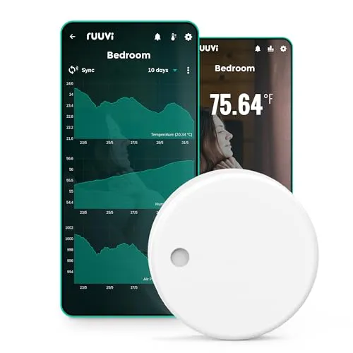 Ruuvi Bluetooth-Sensori 4in1 - Temperatur, Feuchtigkeit, Luftdruck und Bewegung - Solarenergie-Zubehör mit robustem Design, kabelloser Echtzeitüberwachung und einem breiten Betriebstemperaturbereich von -40°C bis +85°C.