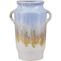 Beliani Blumenvase Blau, Stein, 25 cm - Elegante Dekoration für Ihr Zuhause - Moderne Keramikvase in hellblau-goldenem Design, handgefertigt und einzigartig. Ideal für Blumen oder als stilvolles Deko-Element. Hochwertig und pflegeleicht.