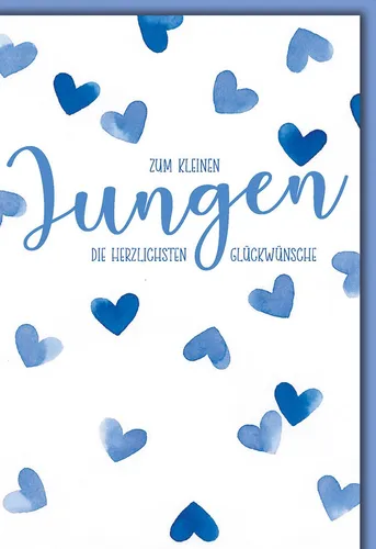 Baby - Karte mit Umschlag - blaue Herzen