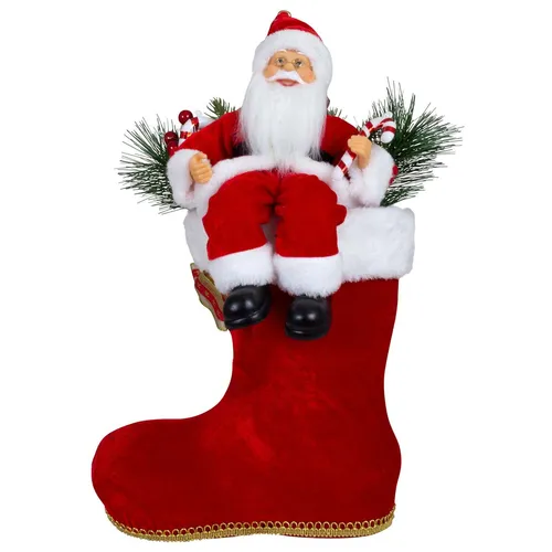 Weihnachtsmann im Stiefel 45cm rot LED Deko Figur Weihnachten Nikolaus Strumpf