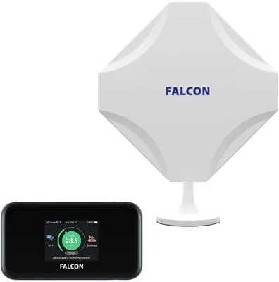 Falcon EVO LTE Router Mobile 5G - Mobiler 5G Router mit 1800 Mbit/s, ideal für Wohnmobile und Wohnwagen. Mit MiMo-Fensterantenne für verbessertes Signal und stabile Internetverbindung unterwegs.