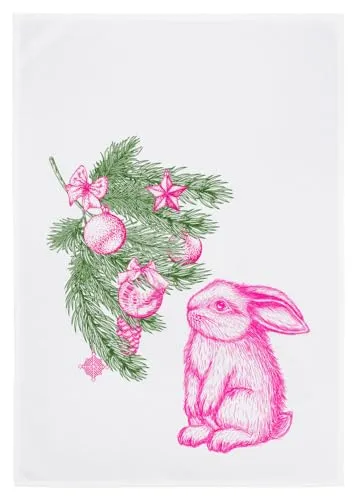 Geschirrtuch weiss, HASIGE WEIHNACHT, grün & neon pink