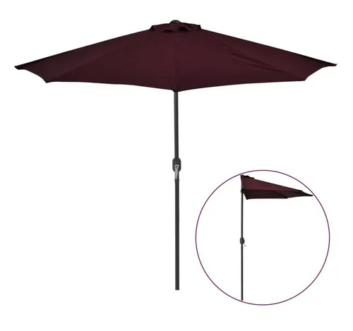 furnicato Halbrunder Sonnenschirm Bordeauxrot 270x144 cm mit Alu-Mast