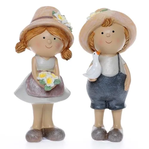 dio only for you 2er Set Garten Kinder | Dekofigur Figur Junge Mädchen Gartenfigur | 15,5x6,5 cm