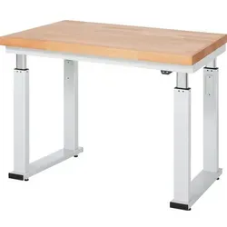 Rau Werkbank Serie adlatus 600 - Elektrisch höhenverstellbar 100 x 74-114 x 70cm - Reihenwerkbank mit 4 cm starker Buche-Massiv-Platte, ideal für ergonomisches Arbeiten dank elektrischer Höhenverstellung und einer Traglast von bis zu 600 kg.