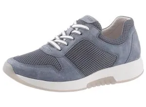 Keilsneaker GABOR ROLLINGSOFT, Damen, Gr. 37, blau (graublau), Textil, Veloursleder, unifarben, Schuhe Sneaker, Freizeitschuh, Halbschuh, Schnürschuh im sommerlichem Materialmix