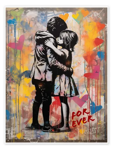 Posterlounge Forever Love - Banksy Style, Frank Daske, erhältlich als Poster, Leinwandbild, Wandsticker oder Acrylglasbild