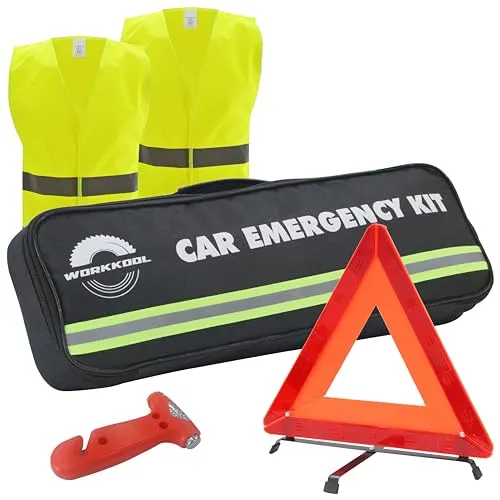 Auto Notfall Kit mit Warndreieck Warnweste und Notfallhammer, Sicherheitsdreieck und Sicherheitsweste fensterbrecher und Sicherheits gurtschneider fürs Auto, Bus, PKW, LKW 4 im 1-Set mit Tragetasche