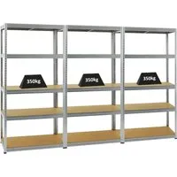 PROREGAL Mega Deal 3x Schwerlastregal Slim Elephant 180x90x45 cm - Praktisches Set aus 3 Schwerlastregalen mit 5 höhenverstellbaren Fachböden. Hohe Belastbarkeit von 350 kg pro Ebene. Ideal für Werkstätten und Garagen. Einfache Montage ohne Werkzeug für schnellen Aufbau.