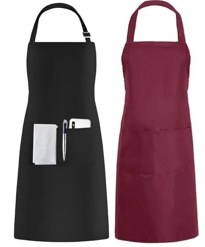 Shentian schwarz Baumwolle Küchenschürze,Grillschürze-Küchentextilien(70X85CM) (2PCS Schürze Gemischte Farbe)