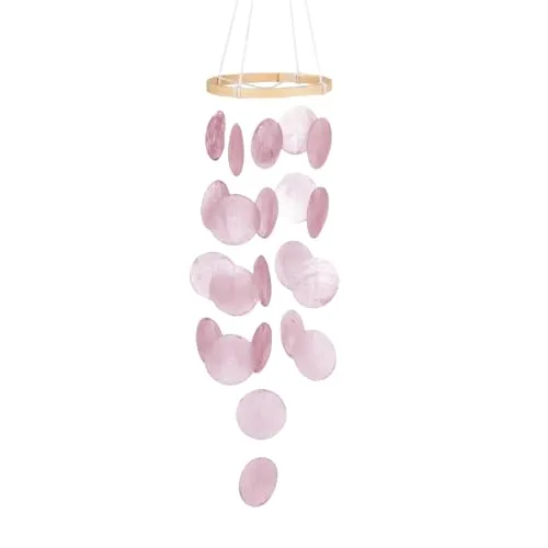 LUMOOM Muschel Windspiele, Boho Deko Muschel Traumfänger Girlanden, Einzigartiger Herrlicher Klang, Windspiel Garten Hängend Deko für Terrasse Rasen Garten, Kreis (Gelb)