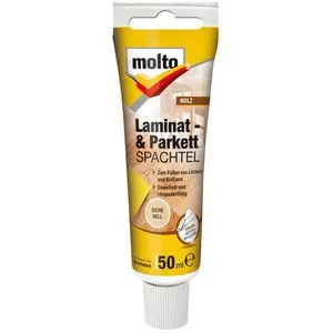 Molto Spachtelmasse für Laminat- und Parkett, eiche hell - Eisenwaren Spachtelmasse, ideal zur dauerhaften Ausbesserung von Löchern und Kratzern in Holz, über 100 Farbtöne abmischbar für nahezu unsichtbare Reparaturen.
