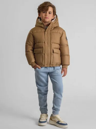 MINOTI Winterjacke Steppjacke mit Kapuze und trendigem Aufnäher - Stylische Steppjacke für Kinder (9m-8y) mit doppeltem Frontverschluss und flauschigem Teddyfutter. Praktische Pattentaschen und elastischer Saum bieten Komfort und Wärme, ideal für kalte Tage.