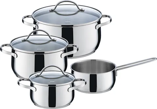 Kelomat Geschirrset BELLANO 7-tlg. aus Edelstahl - Vielseitiges 7-teiliges Kochtopf-Set aus hochwertigem Edelstahl, ideal für alle Herdarten. Mit energiesparendem ThermoStabil-Kapselboden für optimale Wärmeverteilung und praktischem Design.