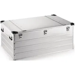 Aluminiumbox 415l mit Klappverschluss - Robuste Aktentasche aus 1 mm starkem Aluminiumblech, ideal für sicheren Transport. Mit korrosionsbeständigen Eigenschaften und praktischen Stapelecken für platzsparendes Stapeln.