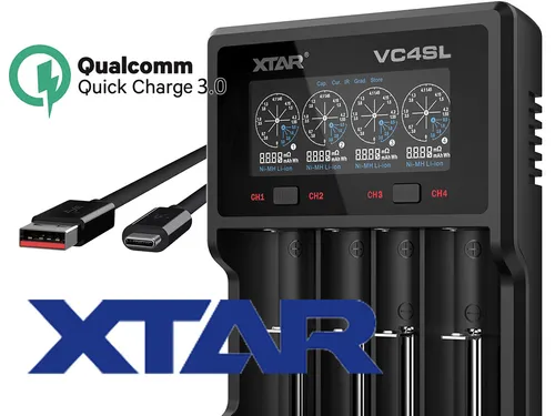Xtar VC4SL QC3.0 - Flexibles Ladegerät für Li-Ion und NiMH Akkus - Akku-Ladegeräte, ideal für das Laden von Li-Ionen und NiMH Akkus, unterstützt schnelles Laden mit QC3.0 für effiziente Nutzung.
