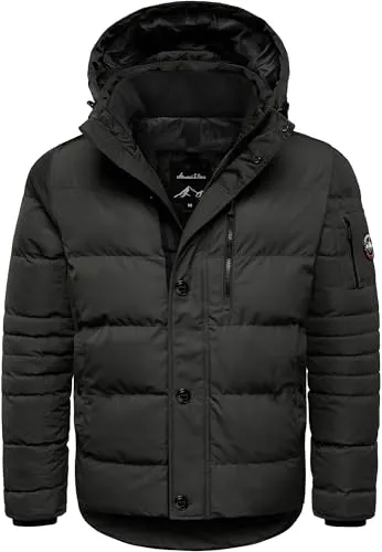 Amaci&Sons Herren Gefütterte Winter Jacke für Männer mit Kapuze 9135 Schwarz XL