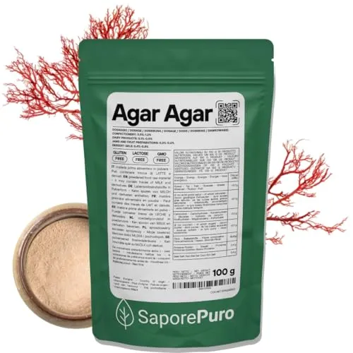 SaporePuro AGAR AGAR Pulver 100 GR – Natürliches Geliermittel GLUTENFREI – Ideal für Molekularküche, Verdickungsmittel für Desserts, Marmeladen, Puddings und Eiscreme
