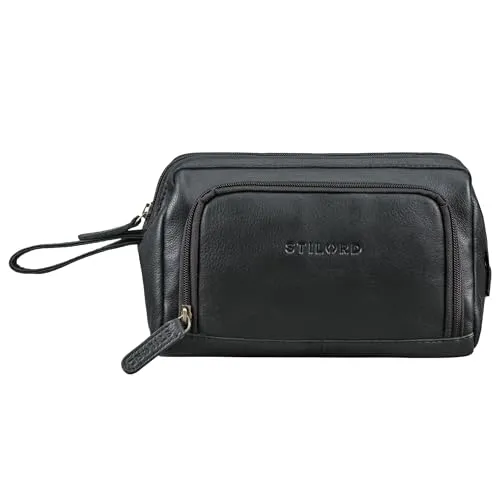 STILORD Henry Handgelenktasche Herren Leder groß Kulturbeutel XXL Federmäppchen Reisen Organizer Mäppchen Kosmetiktasche Männerhandtasche Farbe:schwarz