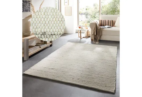 Handgewebter Teppich - Natural Grey - 160x230 cm - Teppich aus 100% Jute und 100% Schurwolle, ideal für ein warmes Zuhause. Speditionslieferung bis in die Wohnung mit telefonischer Terminabsprache.