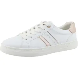 TOM TAILOR Sneaker mit Kontrastbesatz - Stylischer Freizeitschuh in Weiß-Rosegold mit glänzendem Lederimitat, ideal für sportliche Outfits. Fällt klein aus, bitte eine Größe größer bestellen.