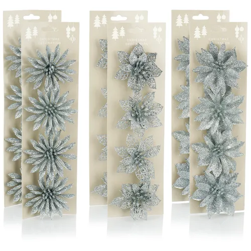 24x Deko-Blume mit Clip, glitzernde Blüten zum Anklemmen [Auswahl variiert]