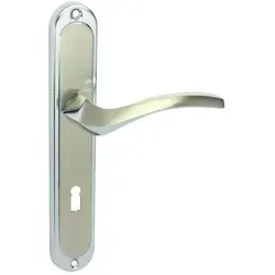 DOMINO Türgriff 72 Drückergarnitur BB-Buntbart | Langschildgarnitur | Zimmertür Bürotür Kellertür & Innentür | Aluminium | Chrom/Nickel | EN... - Silber