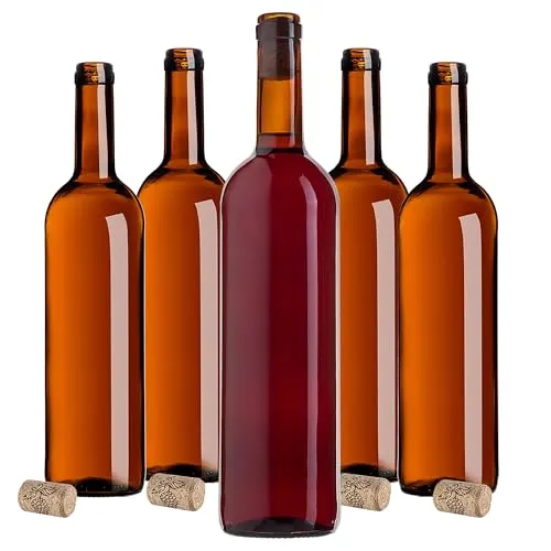 Produktbild KADAX 10er Set Weinflaschen 750ml, leere Glasflaschen mit Korken für Wein, Liköre und Spirituosen, Flaschen zum Befüllen, Likörflaschen aus Glas (Braun)
