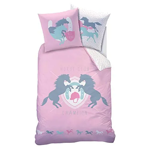 LUKRA Biber Bettwäsche Mädchen mit Pferd 135x200 cm - Bettwäsche-Set aus 100% Baumwolle, kuschelig warm und perfekt für Pferdefans – inklusive Kopfkissenbezug 80x80 cm.