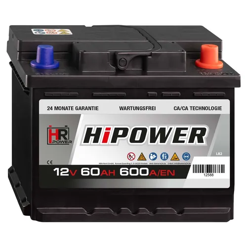 HR HiPower 60Ah Autobatterie 12V 600A ersetzt 46 55 63 65 75Ah