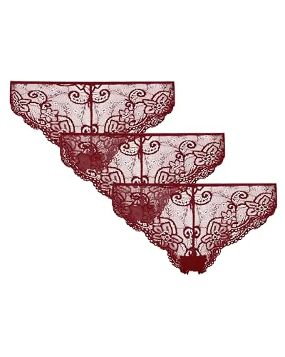 Snocks Brazilian Slip Damen aus Spitze (3er Pack) - Damenunterwäsche mit Perfekter Passform und angenehmem Tragegefühl - Klassisches Unterwäsche Frauen - Weinrot - L