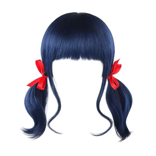 Katara Marienkäfer Kostüm rot mit schwarzen Punkten – inkl. Maske – Jumpsuit für Kinder und Erwachsene – Wundersamer Marienkäfer Outfit (Perrücke Blau (einzeln), Onesize)
