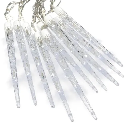 Nipach GmbH 40 LED Eiszapfenkette - Eindrucksvolle Weihnachtsbeleuchtung mit 40 weißen LEDs und 8 Funktionen. Ideal für Außenbereiche, mit transparentem Kabel und einer Gesamtlänge von ca. 8,60 m.
