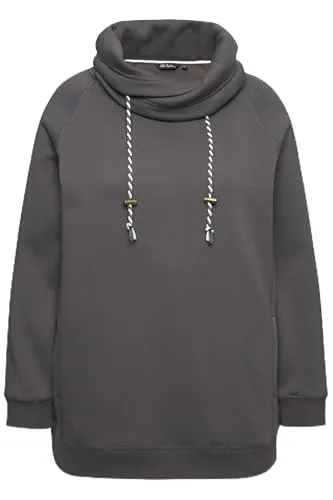 Ulla Popken Damen große Größen Übergrößen Plus Size Sweatshirt, weiter Stehkragen, Taschen, Raglan-Langarm Graphitgrau 54+ 713963110-54+