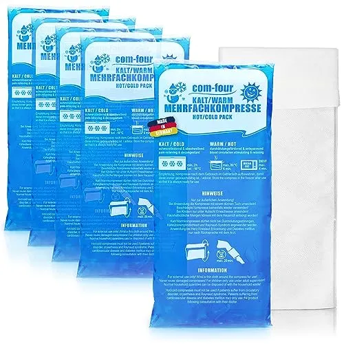 com-four® 5x Große Mehrfach-Kompresse 29 x 12 cm mit Vlies-Hülle, Warm und Kaltkompressen, Kühlpads