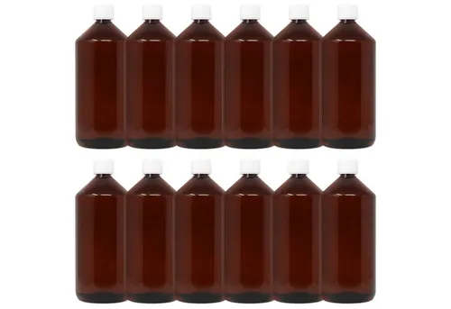 DistrEbution Kanister Flasche Braun mit Deckel 1L Leere Apothekerflasche, Laborflasche aus PET Kunststoff