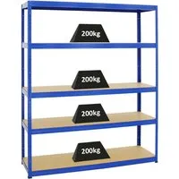 PROREGAL® Schwerlastregal Giant Elephant 180x150x45cm, Blau - Schwerlastregal mit 5 verstellbaren MDF-Fachböden, hohe Traglast von 200kg pro Boden, ideal für Werkstatt und Garage, einfache Steckmontage ohne Werkzeug.