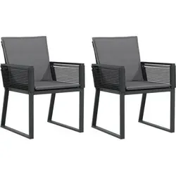 vidaXL Gartenstühle mit Kissen 2 Stk. Schwarz Poly Rattan - Bequeme Gartenstühle aus pflegeleichtem Poly Rattan mit stabilen Stahlrahmen. Ideal für entspannte Stunden im Freien. Inklusive komfortablen Kissen für ein angenehmes Sitzgefühl.