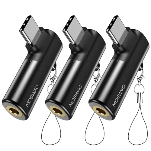 MOSWAG USB C auf 3,5 mm Buchse Kopfhörer Adapter Rechtwinklig - Typ C auf AUX-Buchse Audio Dongle Zinklegierung - Kompatibel mit Samsung Galaxy S23 S22 Pixel 7/6 iPad