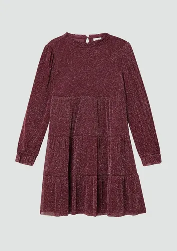 s.Oliver Midikleid Stufenkleid aus glitzerndem Mesh - Verspieltes Midikleid mit luftig-weiten Ärmeln und romantischem Rüschenkragen. Das schimmernde Design sorgt für einen festlichen Look und bietet durch die ausgestellte Passform höchsten Tragekomfort.