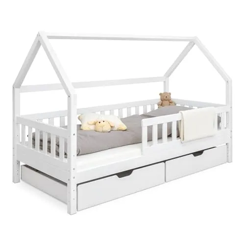 Ehrenkind® Hausbett 80x160 - Kinderbett mit abnehmbaren Rausfallschutz - Kleinkindbett aus FSC®-zertifiziertem Massivholz, ideal für Spiel und Schlaf. Mit abnehmbarem Rausfallschutz für Sicherheit und Eigenständigkeit nach Montessori-Prinzip.