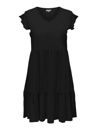 ONLY CARMAKOMA Damen CARMAY Life Cap SL Frill Dress JRS NOOS - Elegantes Midikleid - Freizeitkleid für Damen mit Rüschen-Details, aus Jersey-Style, endet unterhalb des Knies für einen femininen Look.