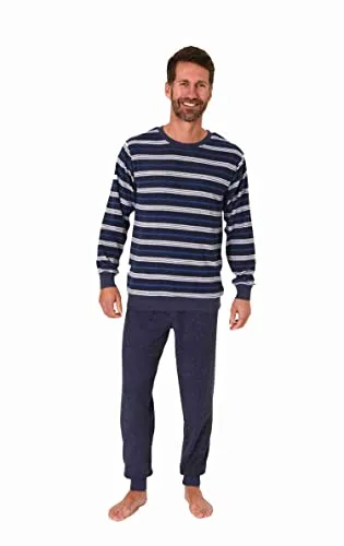 Herren Langarm Frottee Pyjama Schlafanzug mit Bündchen - auch in Übergrössen - 222 13 803, Farbe:blau, Größe:62