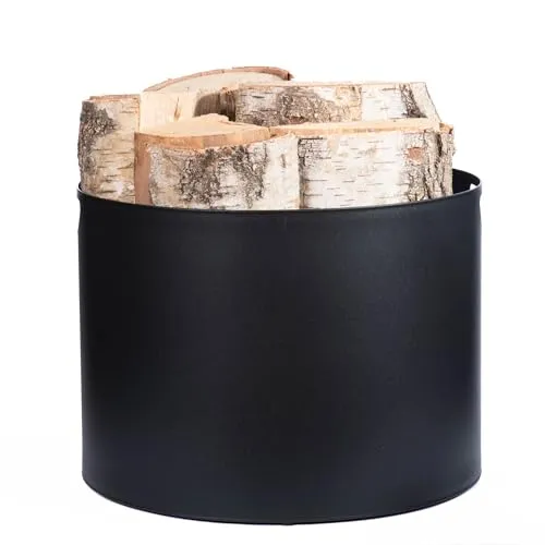 Kapaga – Kaminholzkorb 33 x 26 cm – Metall Schwarz pulverbeschichtet – Holzträger mit Muster – Robuster Holzkorb für Kamin, Wohnzimmer & Deko, Kaminholzträge