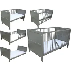 Micoland Kinderbett 3in1 - Juniorbett & Beistellbett 140x70 cm - Vielseitiges Kinderbett aus massivem Kieferholz, 3in1 nutzbar als Baby-, Beistell- und Juniorbett. Inkl. waschbarer Schaumstoffmatratze, höhenverstellbarem Lattenrost und sicherem Design.