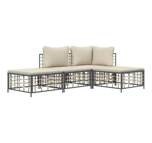 vidaXL 4-tlg. Garten-Lounge-Set Anthrazit mit Kissen - Gartenmöbel-Set aus wetterfestem Poly Rattan mit robustem Stahlrahmen und bequemen, dick gepolsterten Kissen für höchsten Sitzkomfort!