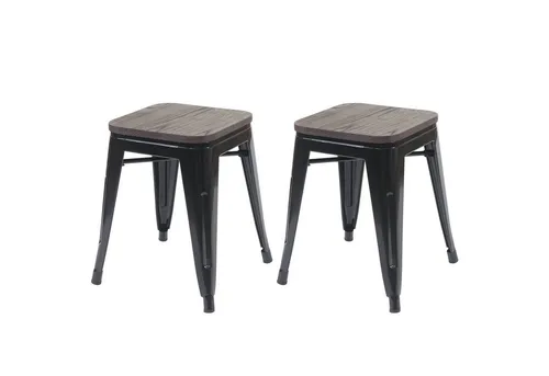 MCW 2x Hocker A73 mit Holz-Sitzfläche Schwarz in schwarz von MCW